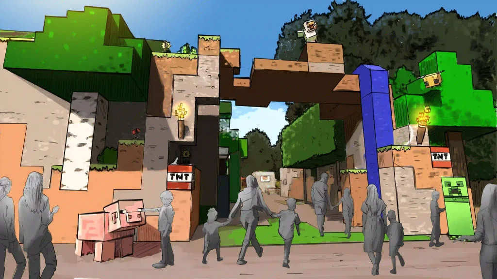 parque temático Minecraft World bocetos y conceptos iniciales