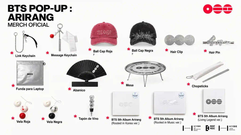 merch que puedes encontrar en el pop up de BTS en Lima